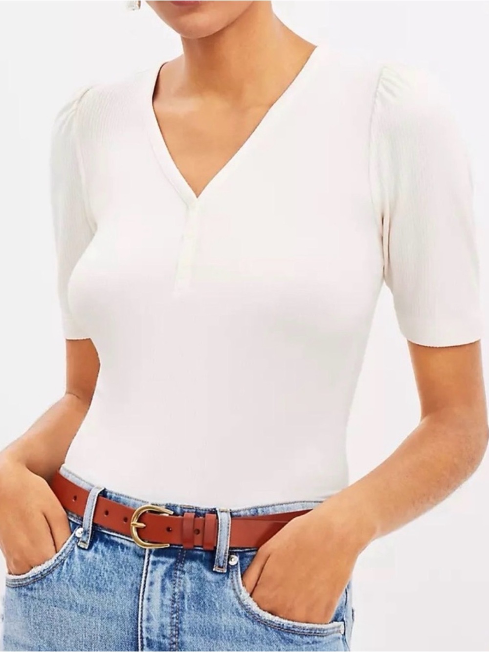 NWT! LOFT Ribbed Henley Tee